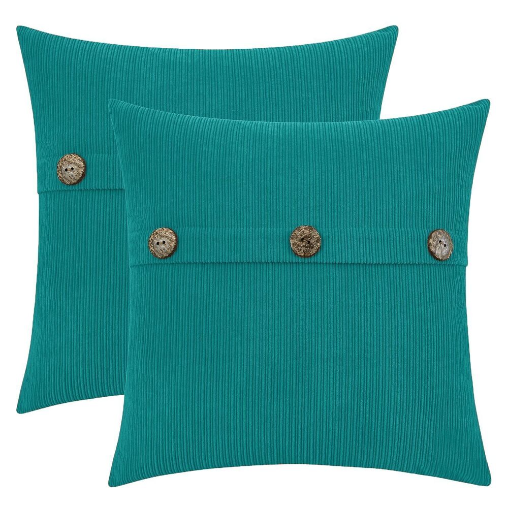 2062 Teal Chenille Throw Pillow Covers 22x22 Inch with Triple Buttons, Soft